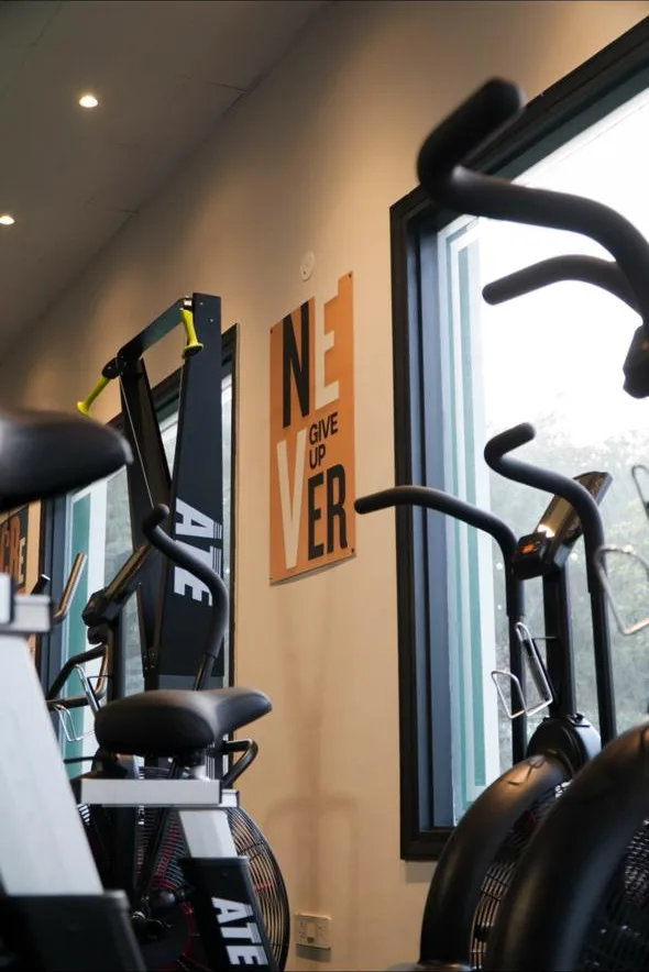 Air bikes beside the windows inside BHIMS